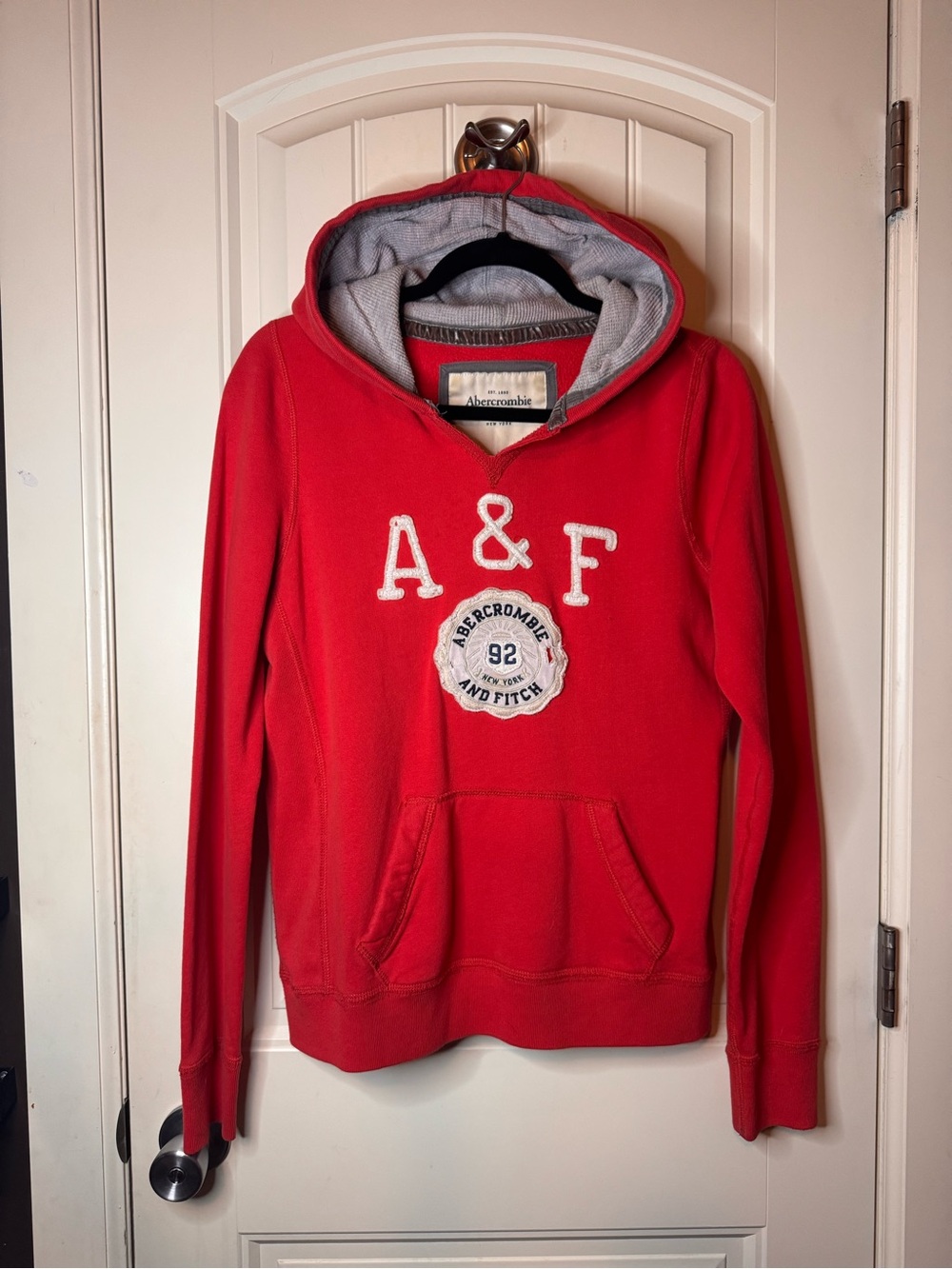 Abercrombie & Fitch Red Hooded Sweatshirt with Grey Lined Hood